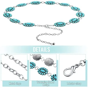 Kenning Turquoise Concho Chain Belt with Earrings Set