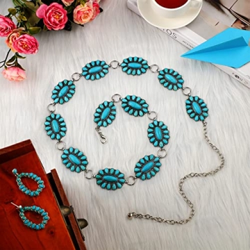 Kenning Turquoise Concho Chain Belt with Earrings Set