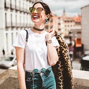 Kenning Turquoise Concho Chain Belt with Earrings Set