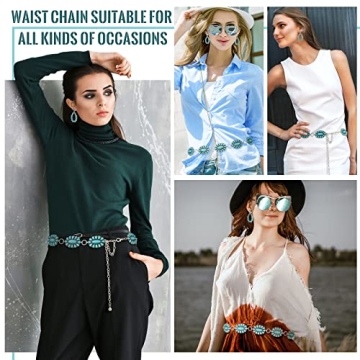 Kenning Turquoise Concho Chain Belt with Earrings Set