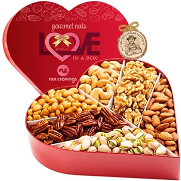 NUT CRAVINGS Gourmet Mixed Nuts Gift Basket - Heart Shaped Holiday Treats
