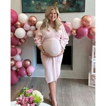 Chang Yun Maternity Nursing Dress Sweater Dress for Women Wedding Guest Dress Baby Shower Maternity Photoshoot Outfits Pink