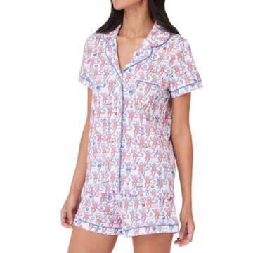 HMPEAIIY Womens Henley Pajamas Set 2 Piece Long Sleeve Monkey Print Lounge Sets Preppy Sleepwear Pjs for Bridal Party, Holiday & Travel Outfit(Hamptons, Small)