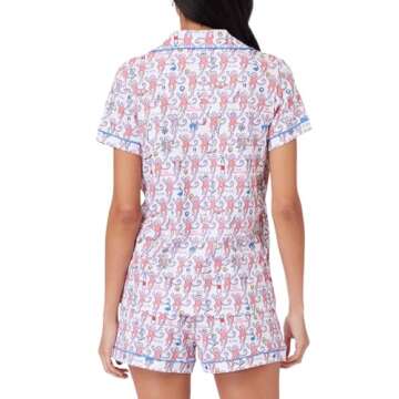 HMPEAIIY Womens Henley Pajamas Set 2 Piece Long Sleeve Monkey Print Lounge Sets Preppy Sleepwear Pjs for Bridal Party, Holiday & Travel Outfit(Hamptons, Small)