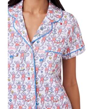HMPEAIIY Womens Henley Pajamas Set 2 Piece Long Sleeve Monkey Print Lounge Sets Preppy Sleepwear Pjs for Bridal Party, Holiday & Travel Outfit(Hamptons, Small)