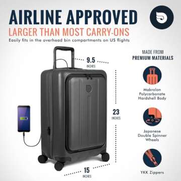 Premium 23" Carry On Luggage with TSA Front Pocket