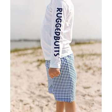 Boys Navy Gingham Swim Trunks - Stylish Comfort for Summer Fun