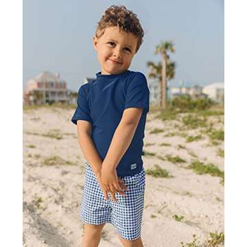 Boys Navy Gingham Swim Trunks - Stylish Comfort for Summer Fun