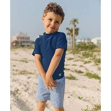 Boys Navy Gingham Swim Trunks - Stylish Comfort for Summer Fun