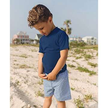 Boys Navy Gingham Swim Trunks - Stylish Comfort for Summer Fun