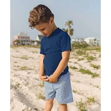 Boys Navy Gingham Swim Trunks - Stylish Comfort for Summer Fun