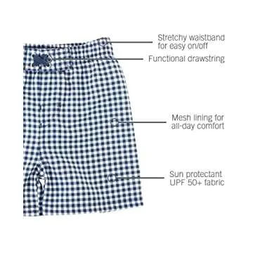 Boys Navy Gingham Swim Trunks - Stylish Comfort for Summer Fun