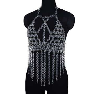 Maijiao sequin crystal body chain-summer adjustable tassel top vest bikini acrylic rhinestone skirt body jewelry for women (style-1)