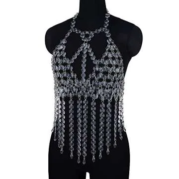 Maijiao sequin crystal body chain-summer adjustable tassel top vest bikini acrylic rhinestone skirt body jewelry for women (style-1)