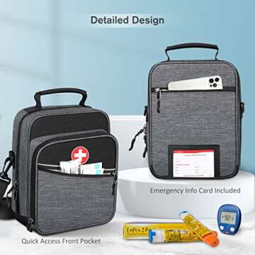 MEDMAX Insulin Cooler EpiPen Carrying Case Insulated, Travel Medication Diabetes Supplies Organizer Bag with Shoulder Strap for Asthma Inhaler, Auvi-Q, Allergy Medicine Essentials (Gray)