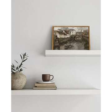 InSimSea Framed Canvas Wall Art Vintage Decor, Landscape Wall Art, Riverside Small Town Canvas Prints Home Decor, Rustic Farmhouse Wall Decor for Bedroom Living Room, Retro Room Decor, 9"x11"