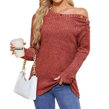 Bosmeer Sweaters for Women Button Down Shirts Tunics or Tops to Wear with Leggings Caramel X-Large