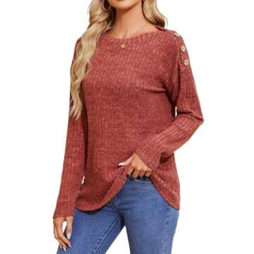 Bosmeer Sweaters for Women Button Down Shirts Tunics or Tops to Wear with Leggings Caramel X-Large