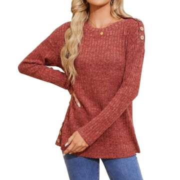 Bosmeer Sweaters for Women Button Down Shirts Tunics or Tops to Wear with Leggings Caramel X-Large