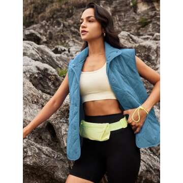 SENSERISE Womens Puffer Vest Quilted Vests Oversized Lightweight Outerwear Padded Jacket Winter Fall Outfits(Light Blue,S)