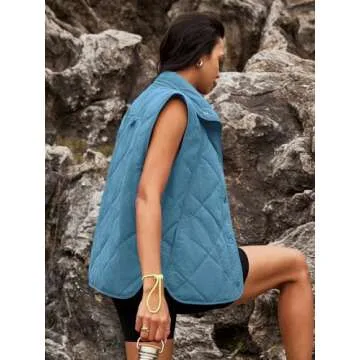 SENSERISE Womens Puffer Vest Quilted Vests Oversized Lightweight Outerwear Padded Jacket Winter Fall Outfits(Light Blue,S)