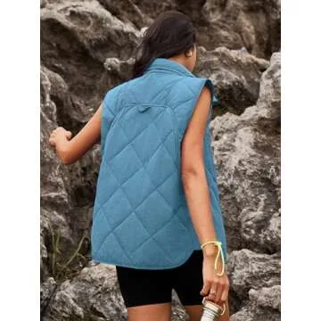 SENSERISE Womens Puffer Vest Quilted Vests Oversized Lightweight Outerwear Padded Jacket Winter Fall Outfits(Light Blue,S)