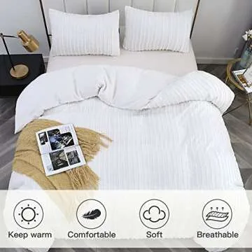 YUNDO Duvet Cover Queen Size Set, Ultra Soft Washed Microfiber Queen Comforter Cover Set, 3 Piece Bedding Set, 1 Duvet Cover with 2 Pillow Shams, 90 X 90 Inches (Queen, White)