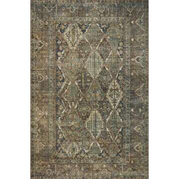 Loloi Magnolia Home by Joanna Gaines Banks Collection BAN-05 Spice/Blue 7'-6" x 9'-6", .13" Pile Height, Machine Washable, Area Rug