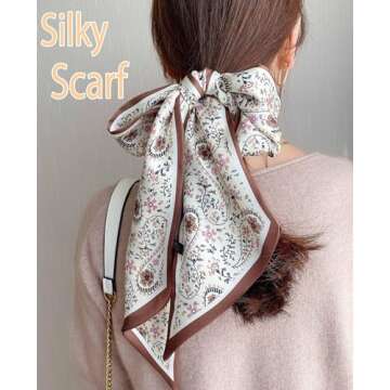 kcctoo 59” Long Silk Like Head Scarf Women's Fashion Square Neck Satin Scarfs for Bag Hair Scarves Gift 59 * 5.9”
