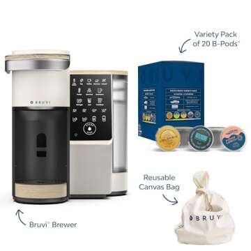 BRUVI The Bundle | Single-Serve Coffee System | Includes 20 Coffee and Espresso B-Pods Coffee Brewer