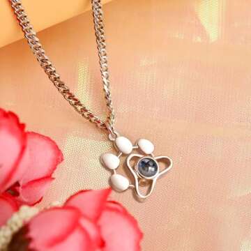 Personalized Picture Necklace - Dog Memorial With Photo Inside, Custom Cat Paw Print Projection, Pet...