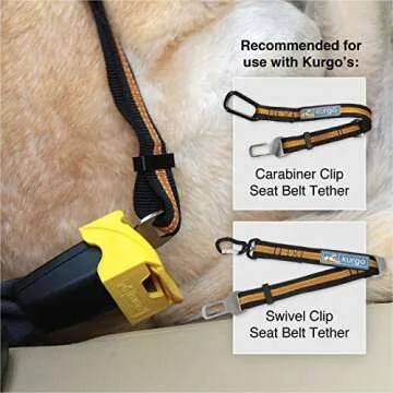 Kurgo Direct to Seatbelt Tether for Dogs, Car Seat Belt for Pets, Adjustable Dog Safety Belt Leash, Quick & Easy Installation, Works with Any Pet Harness, Carabiner, Swivel, Bungee, Zipline