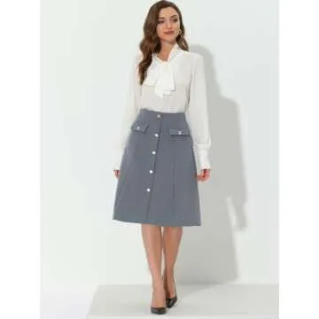 Allegra K Women's A-Line Button Front Work Formal Knee Length Skirt X-Small Gray