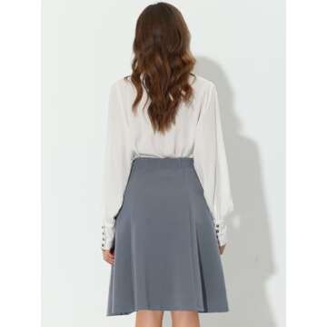 Allegra K Women's A-Line Button Front Work Formal Knee Length Skirt X-Small Gray