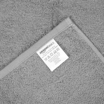 Amazon Basics Absorbent Cotton Gym Hand Towel, Quick Dry, 24-Pack, Gray, 16" x 26"