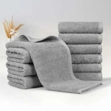 Amazon Basics Absorbent Cotton Gym Hand Towel, Quick Dry, 24-Pack, Gray, 16" x 26"