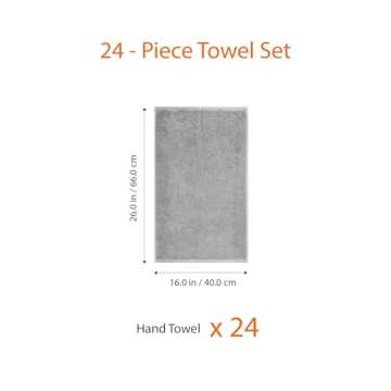 Amazon Basics Absorbent Cotton Gym Hand Towel, Quick Dry, 24-Pack, Gray, 16" x 26"