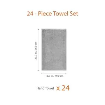 Amazon Basics Absorbent Cotton Gym Hand Towel, Quick Dry, 24-Pack, Gray, 16" x 26"