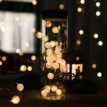 HuTools Globe String Lights for Bedroom, Decorative Christmas Lights, Crystal Crackle Ball Lights 10Ft 30 LED Soft White Battery Operated Fairy Lights Perfect for Valentine's Day Decor