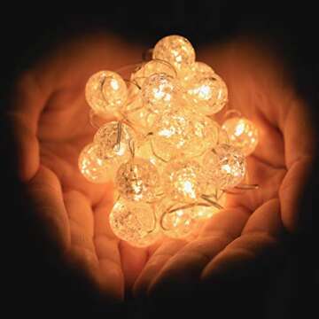 HuTools Globe String Lights for Bedroom, Decorative Christmas Lights, Crystal Crackle Ball Lights 10Ft 30 LED Soft White Battery Operated Fairy Lights Perfect for Valentine's Day Decor
