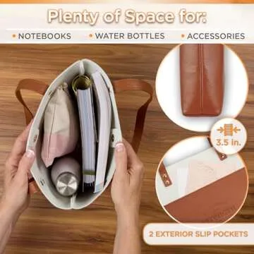 Christian Art Gifts Felt and Faux Leather Fashion Bible Cover Tote Bag for Women: Strength and Dignity - Proverbs 31:25 Bible Verse, Inspirational Durable Two-tone Tote Bag for Books and Supplies