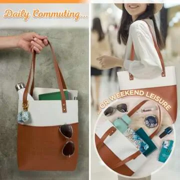 Christian Art Gifts Felt and Faux Leather Fashion Bible Cover Tote Bag for Women: Strength and Dignity - Proverbs 31:25 Bible Verse, Inspirational Durable Two-tone Tote Bag for Books and Supplies