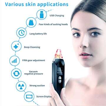 Blackhead Remover Pore Vacuum Pimple Comedone Extractor USB Rechargeable Blackhead Pore Sucker Vacuum Removal Cleaning Tool 3-Color Beauty Lamp 5 Adjustable Suction Power with 4 Replaceable Suction Pr