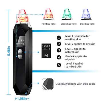 Blackhead Remover Pore Vacuum Pimple Comedone Extractor USB Rechargeable Blackhead Pore Sucker Vacuum Removal Cleaning Tool 3-Color Beauty Lamp 5 Adjustable Suction Power with 4 Replaceable Suction Pr