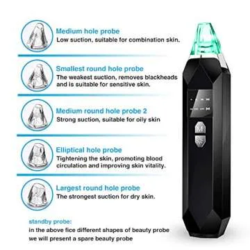 Blackhead Remover Pore Vacuum Pimple Comedone Extractor USB Rechargeable Blackhead Pore Sucker Vacuum Removal Cleaning Tool 3-Color Beauty Lamp 5 Adjustable Suction Power with 4 Replaceable Suction Pr