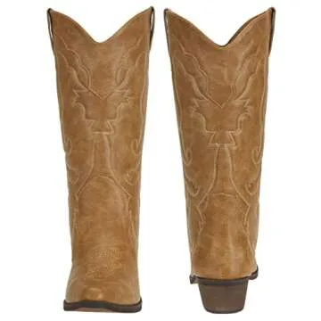 Womens Western Cowgirl Cowboy Boots Mid Calf Snip Toe Fashion Shoes Tan US 9