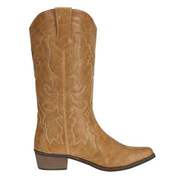 Womens Western Cowgirl Cowboy Boots Mid Calf Snip Toe Fashion Shoes Tan US 9