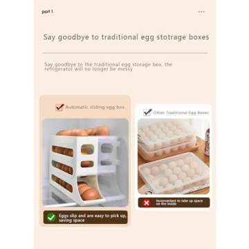 4 Tiers Egg Holder for Fridge - Auto Rolling Fridge Egg Organizer, Space-Saving Egg Dispenser Holder, 30 Eggs Fridge Egg Rack Large Capacity Egg Dispenser for Refrigerator (White) (white)