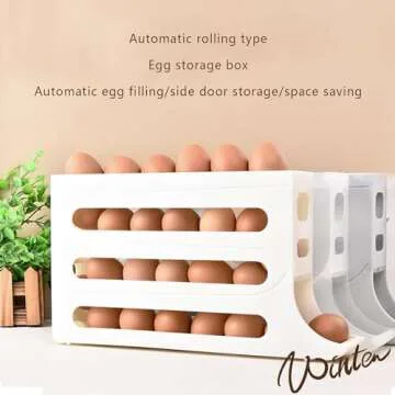 4 Tiers Egg Holder for Fridge - Auto Rolling Fridge Egg Organizer, Space-Saving Egg Dispenser Holder, 30 Eggs Fridge Egg Rack Large Capacity Egg Dispenser for Refrigerator (White) (white)