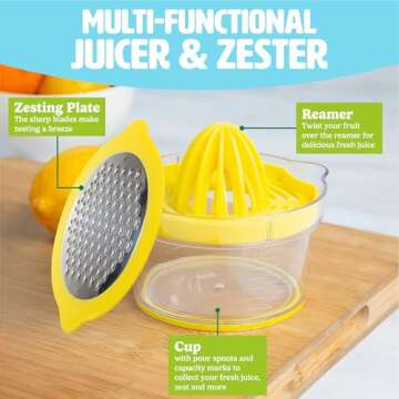 Tasty 4-in-1 Citrus Juicer and Zester, Multifunctional Kitchen Gadget, Dishwasher Safe, 16-Ounce Cap...